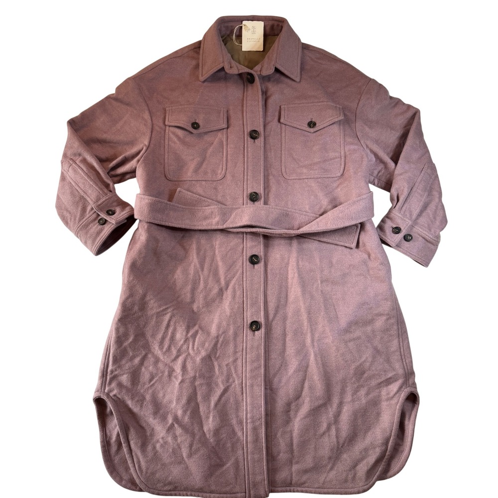 Brunello Cucinelli Pink Wool/Cashmere‎ Blend Belted Shirt Coat Women's Size 42